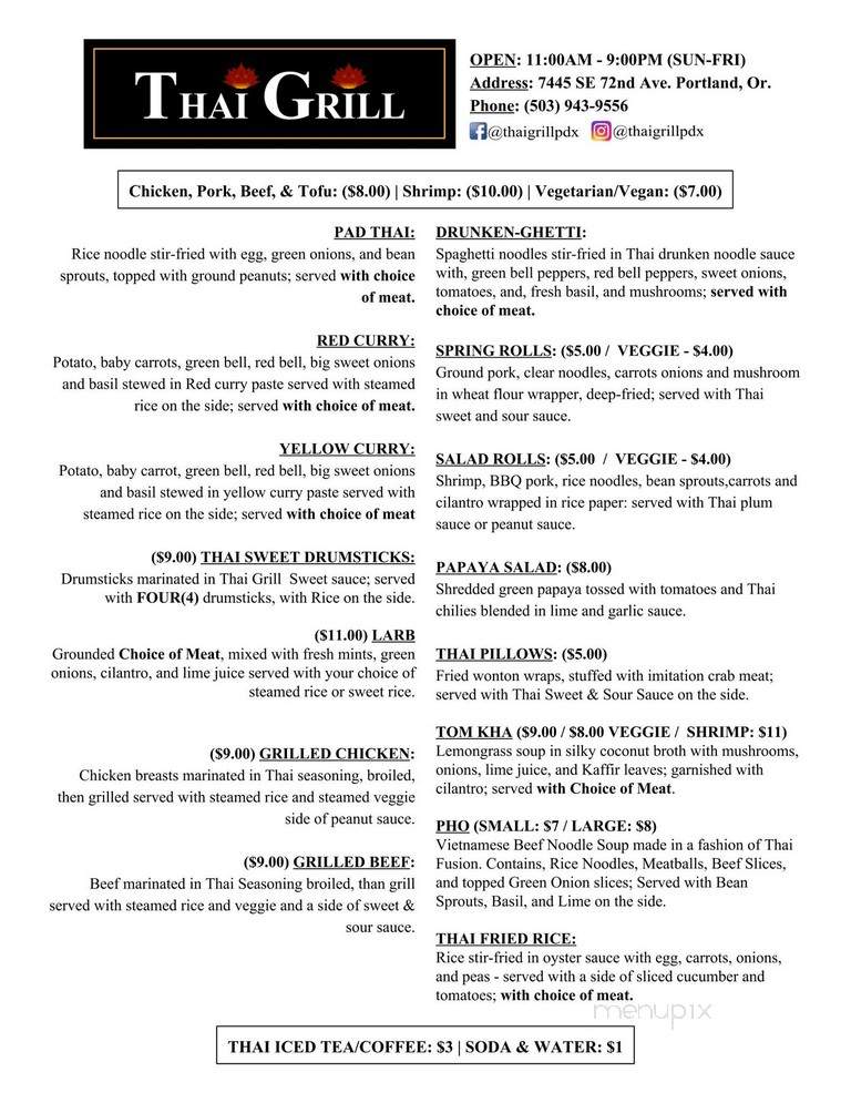 Thai Grill - Portland, OR menu_pic