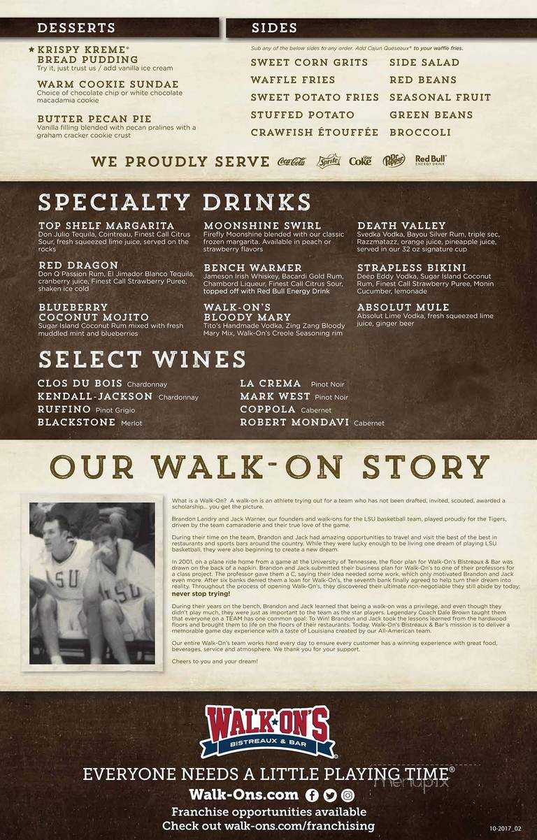 Walk-On's Bistreaux & Bar - Alexandria, LA menu_pic