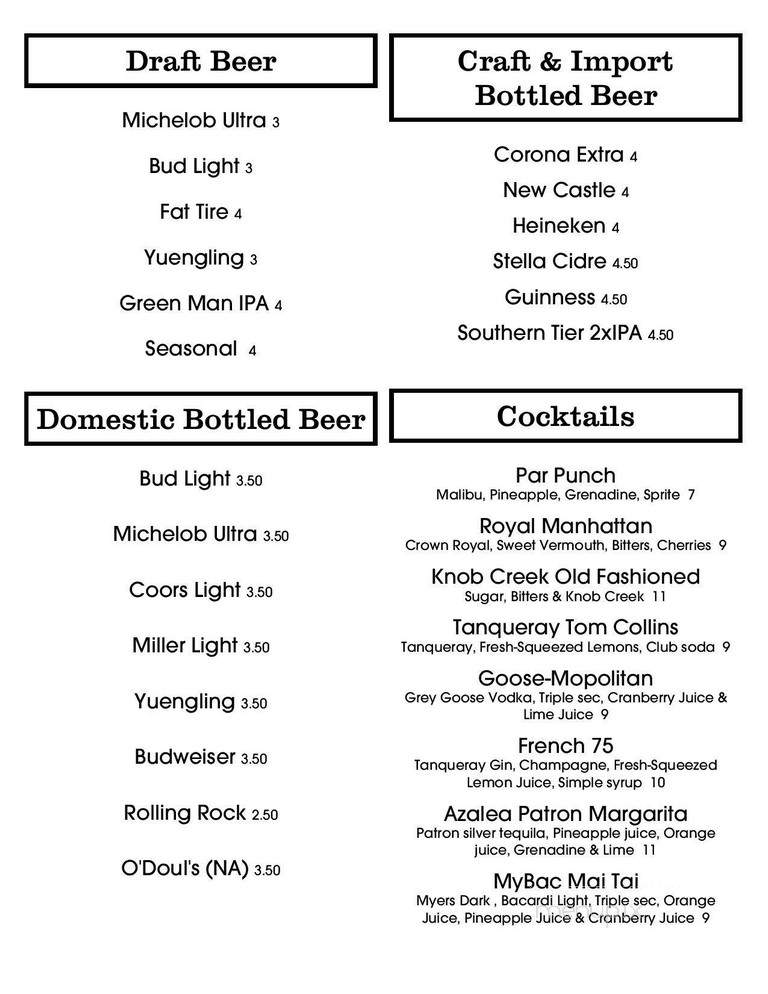 Fairways and Greens - Lincolnton, NC menu_pic