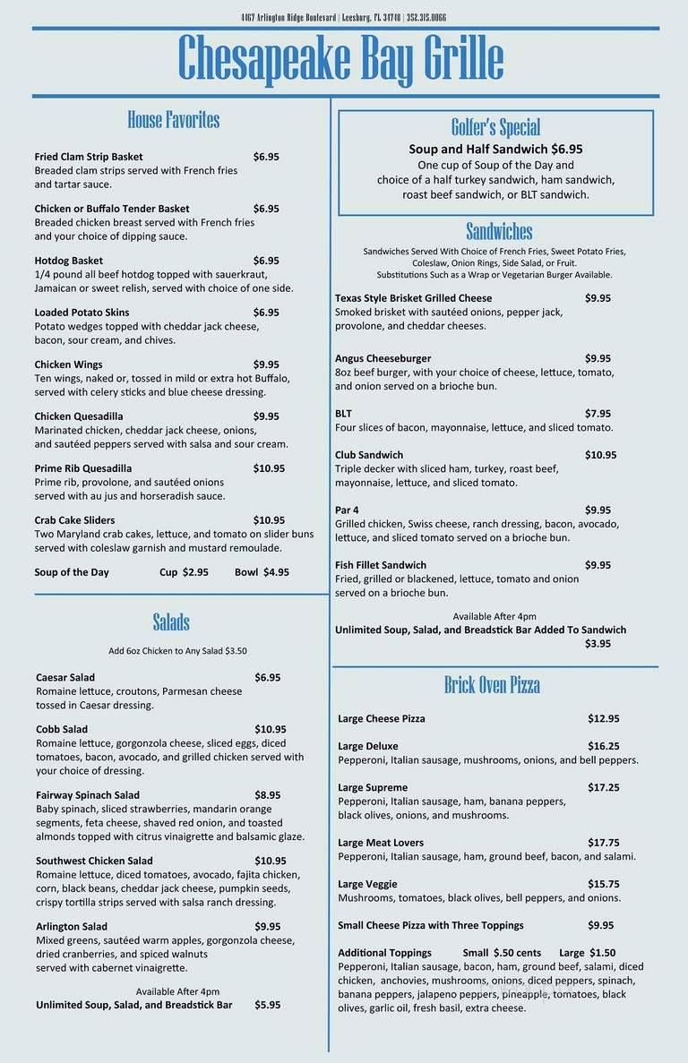 The Chesapeake Bay Grille - Leesburg, FL menu_pic