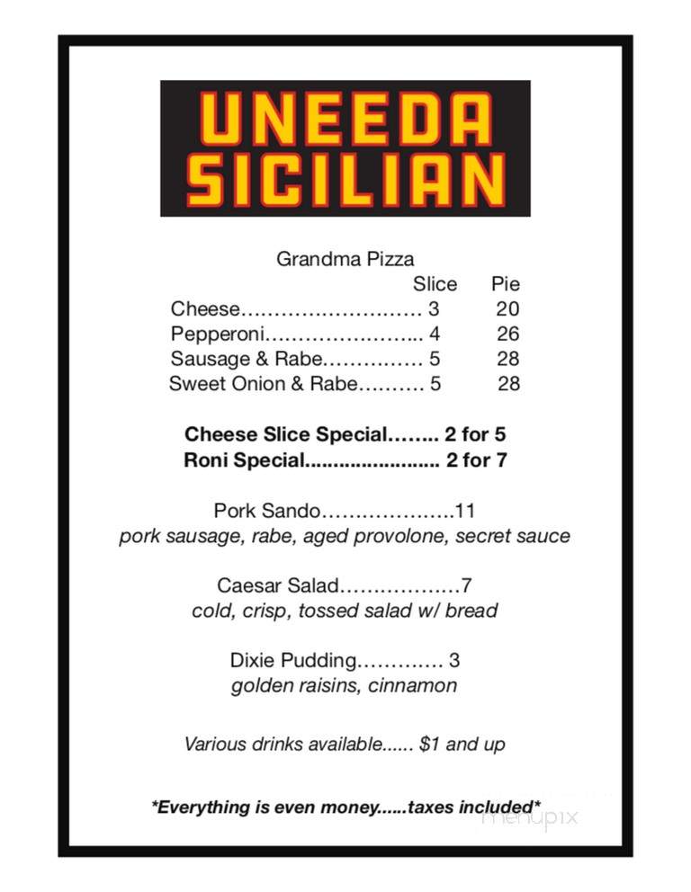 Uneeda Sicilian - Charleston, SC menu_pic