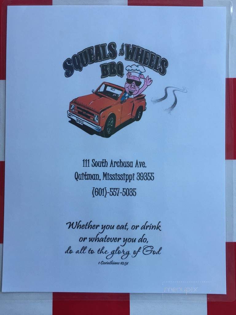 Squeals & Wheels BBQ - Quitman, MS menu_pic