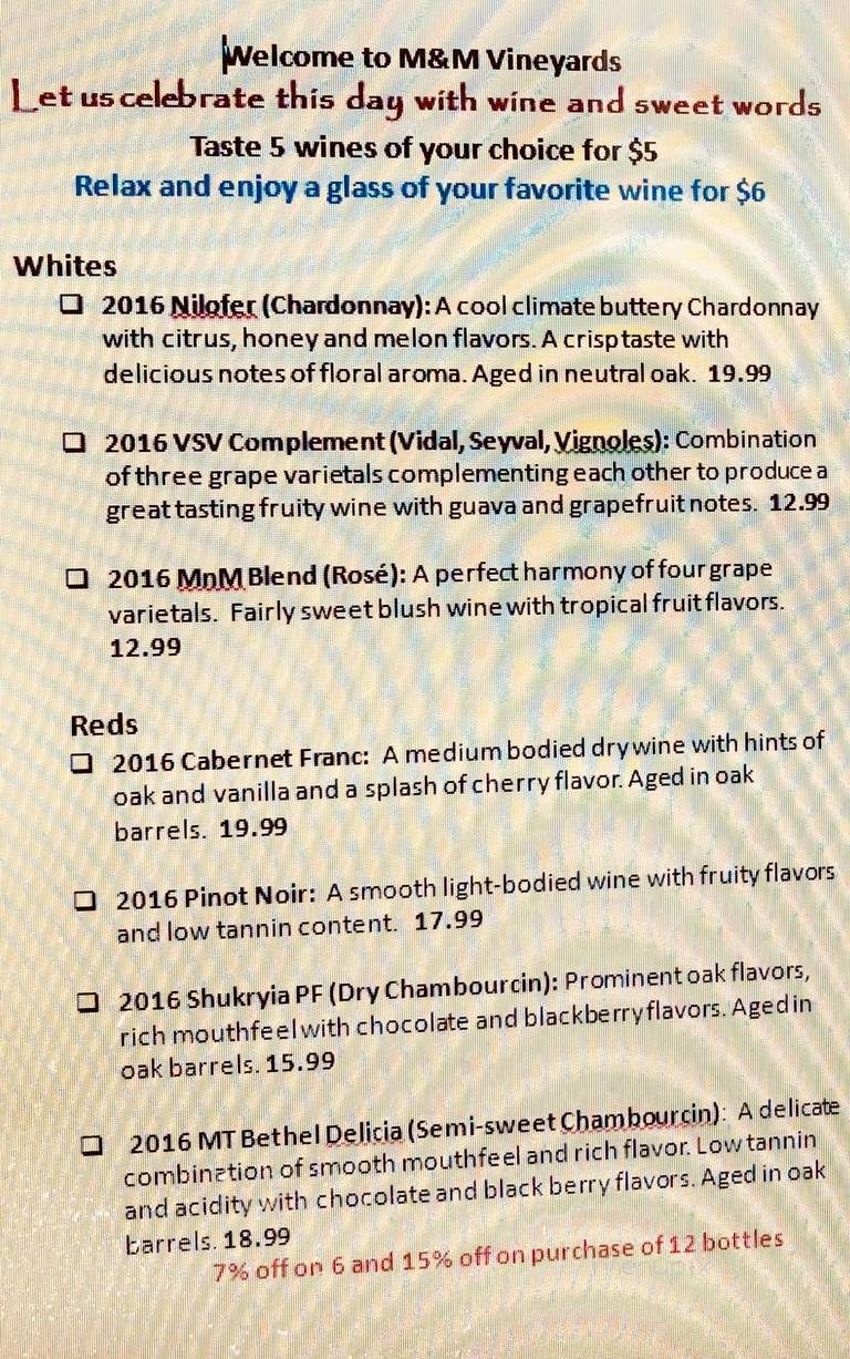 M & M Vineyards - Bangor, PA menu_pic