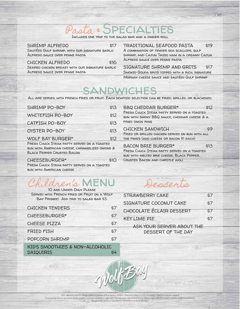 Wolf Bay - Pensacola, FL menu_pic