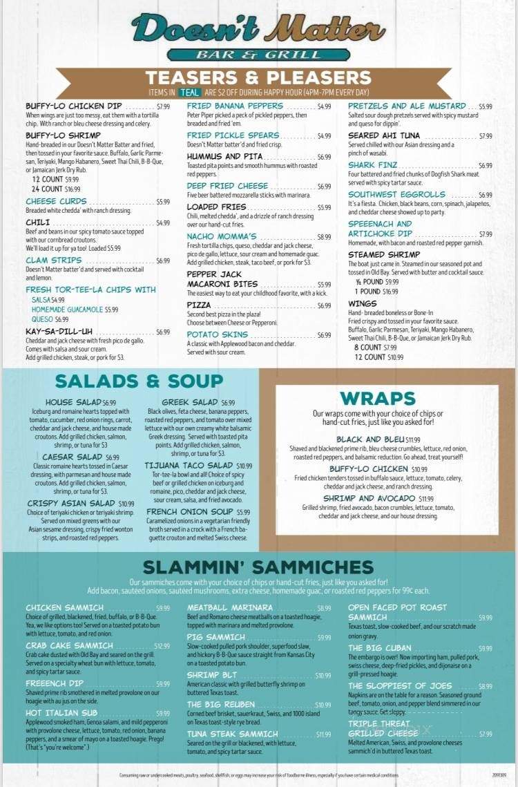 Doesn't Matter Bar and Grill - Myrtle Beach, SC menu_pic