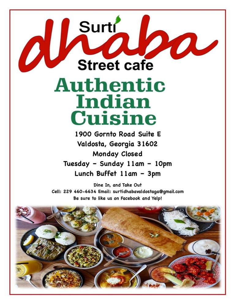 Surti Dhaba Indian Street Cafe - Valdosta, GA menu_pic