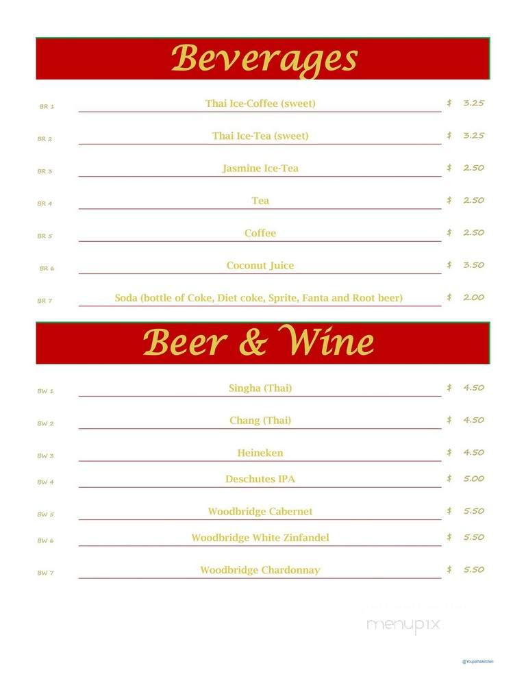 Youpa's Thai Kitchen - Kent, WA menu_pic