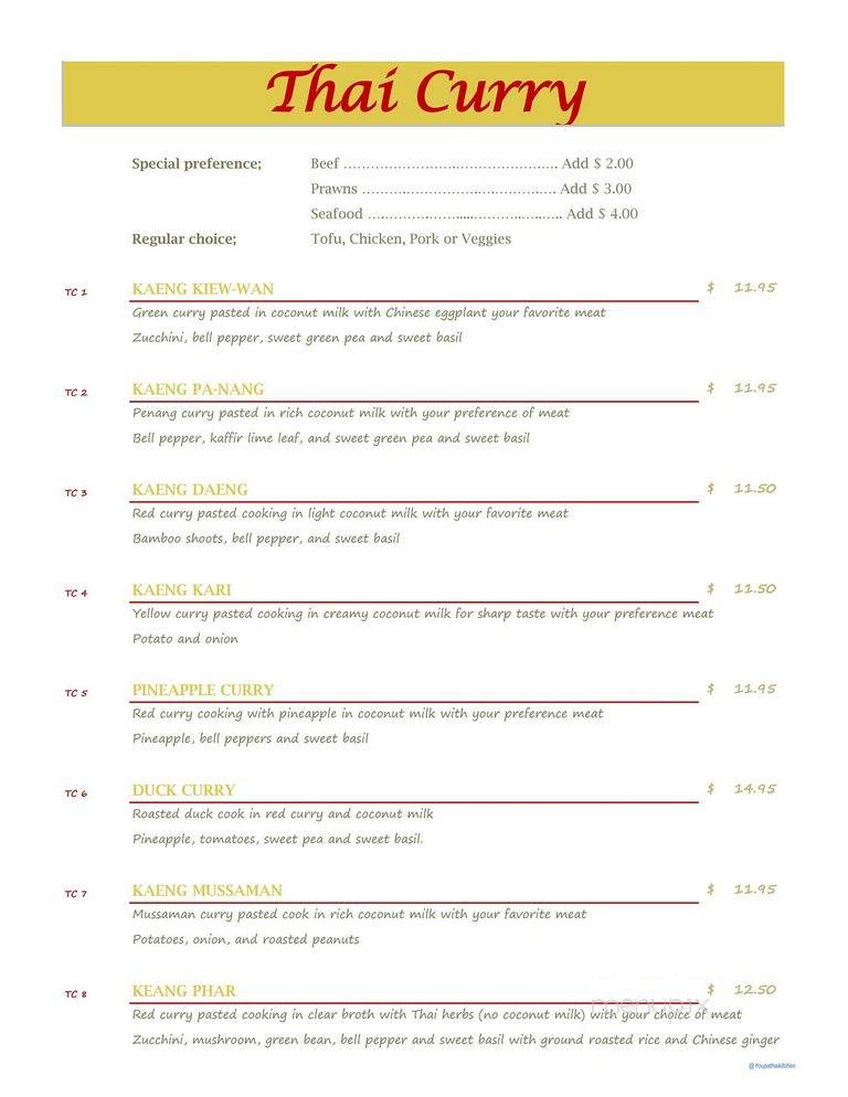Youpa's Thai Kitchen - Kent, WA menu_pic