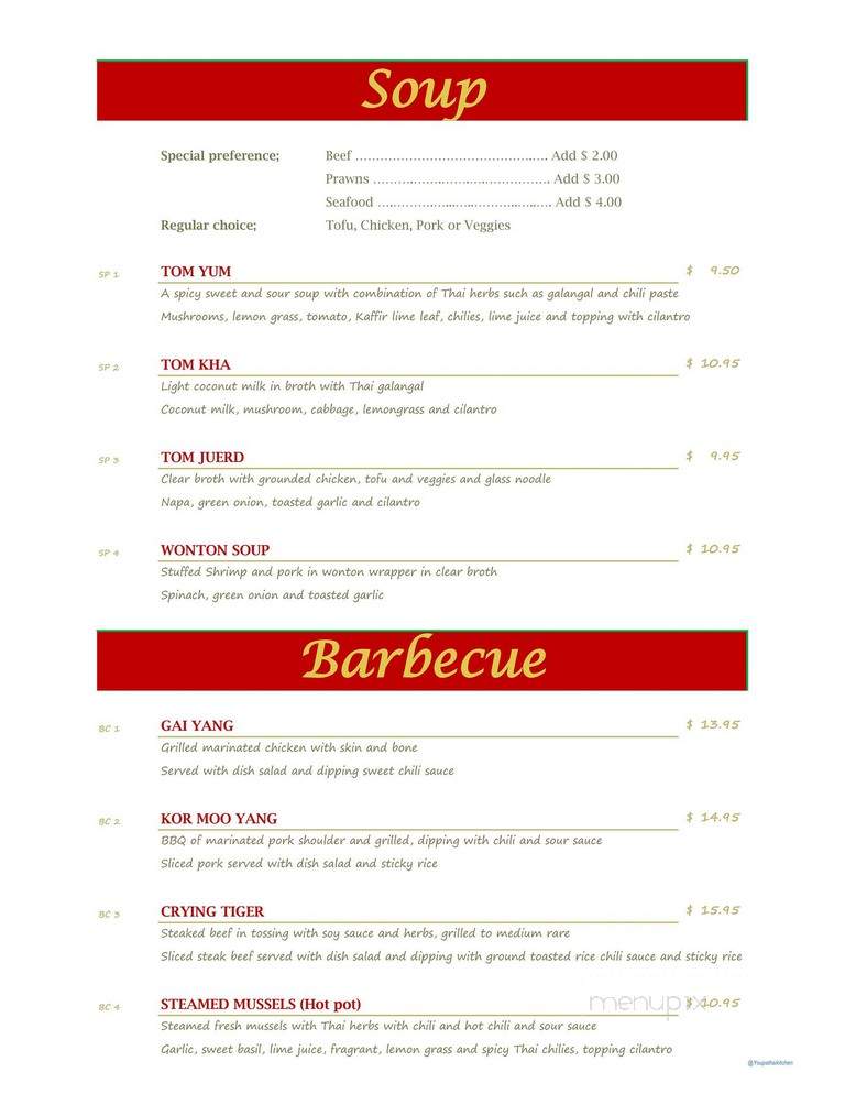 Youpa's Thai Kitchen - Kent, WA menu_pic