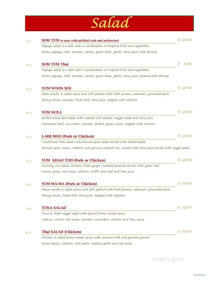 Youpa's Thai Kitchen - Kent, WA menu_pic
