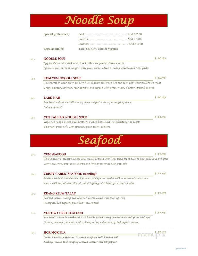 Youpa's Thai Kitchen - Kent, WA menu_pic