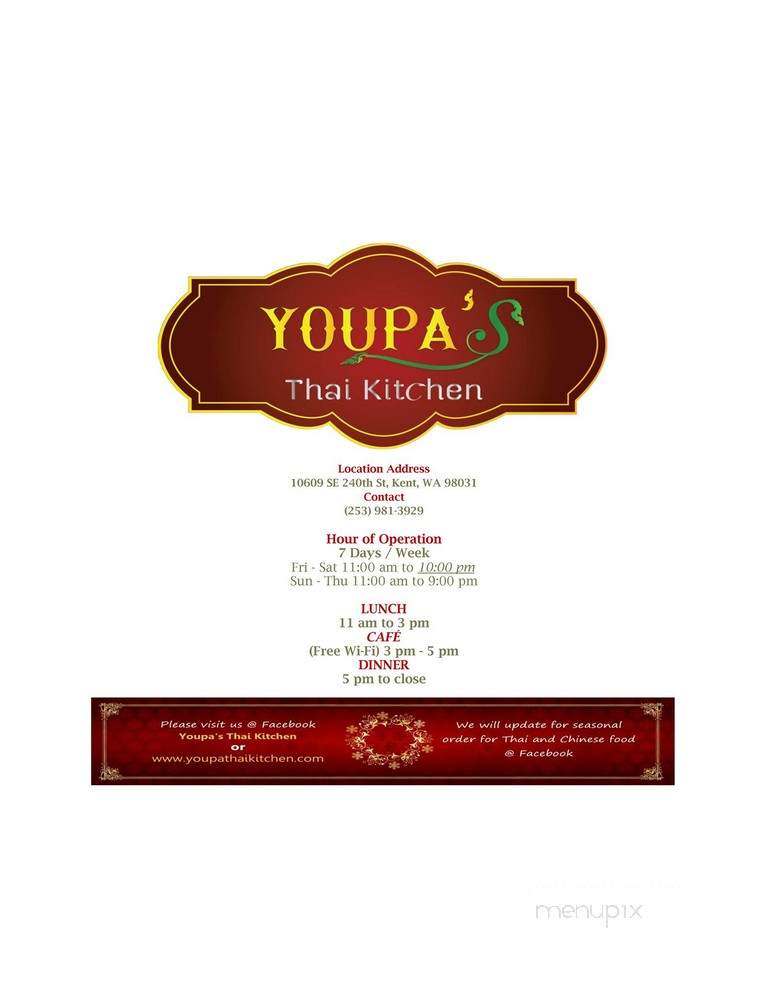 Youpa's Thai Kitchen - Kent, WA menu_pic