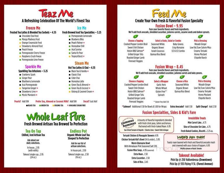 Tea Bar & Fusion Cafe - Sacramento, CA menu_pic