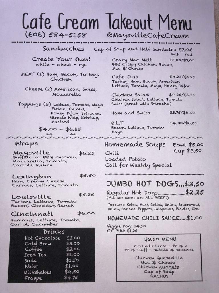 Cafe Cream - Maysville, KY menu_pic