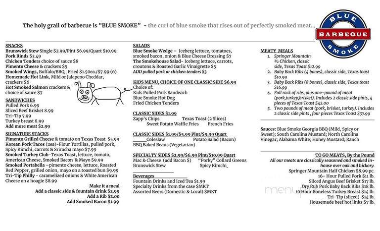 Blue Smoke Barbecue - Blue Ridge, GA menu_pic