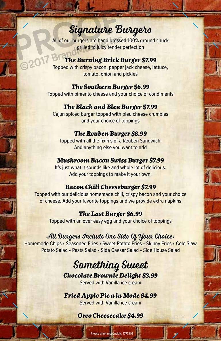 Burning Brick Tavern - Pickens, SC menu_pic
