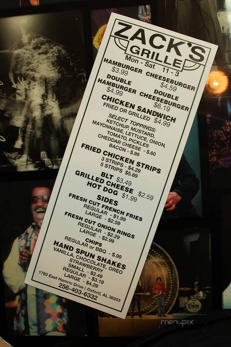 Zack's Grille - Anniston, AL menu_pic