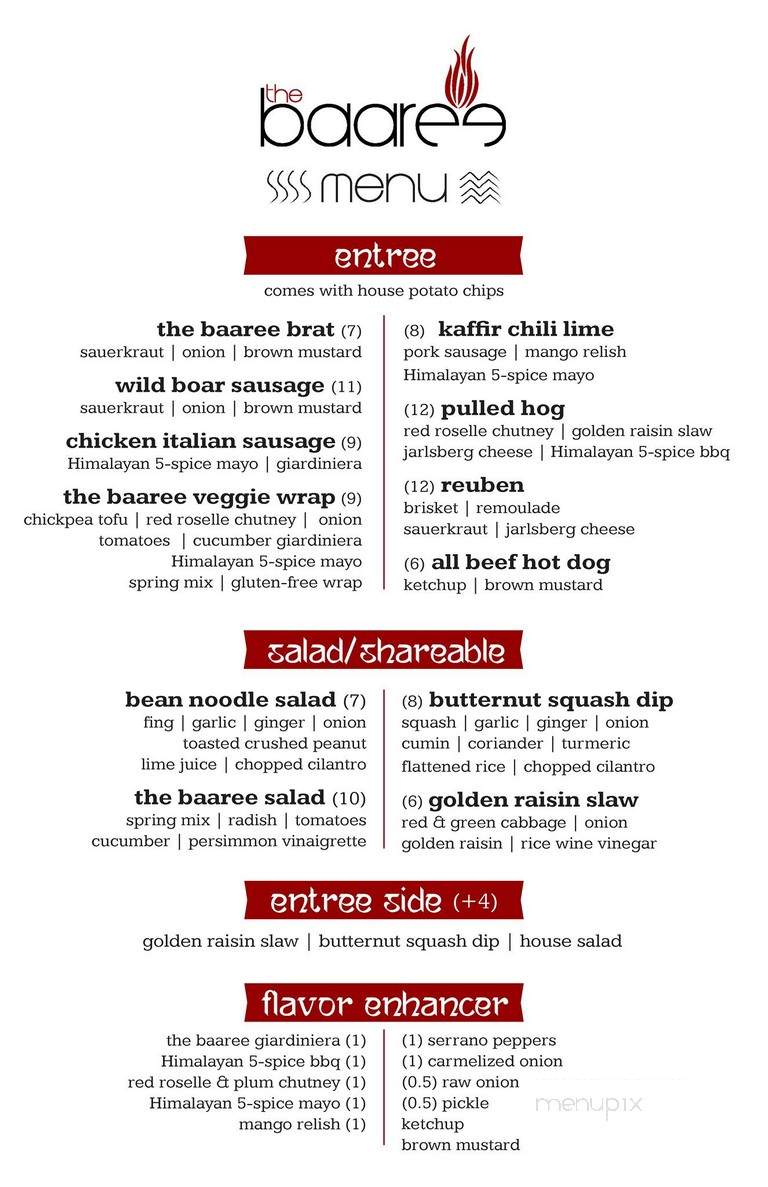 The Baaree - Thiensville, WI menu_pic