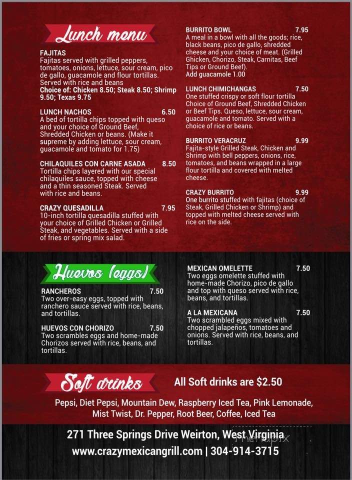 Crazy Mexican Restaurant and Grill - Weirton, WV menu_pic