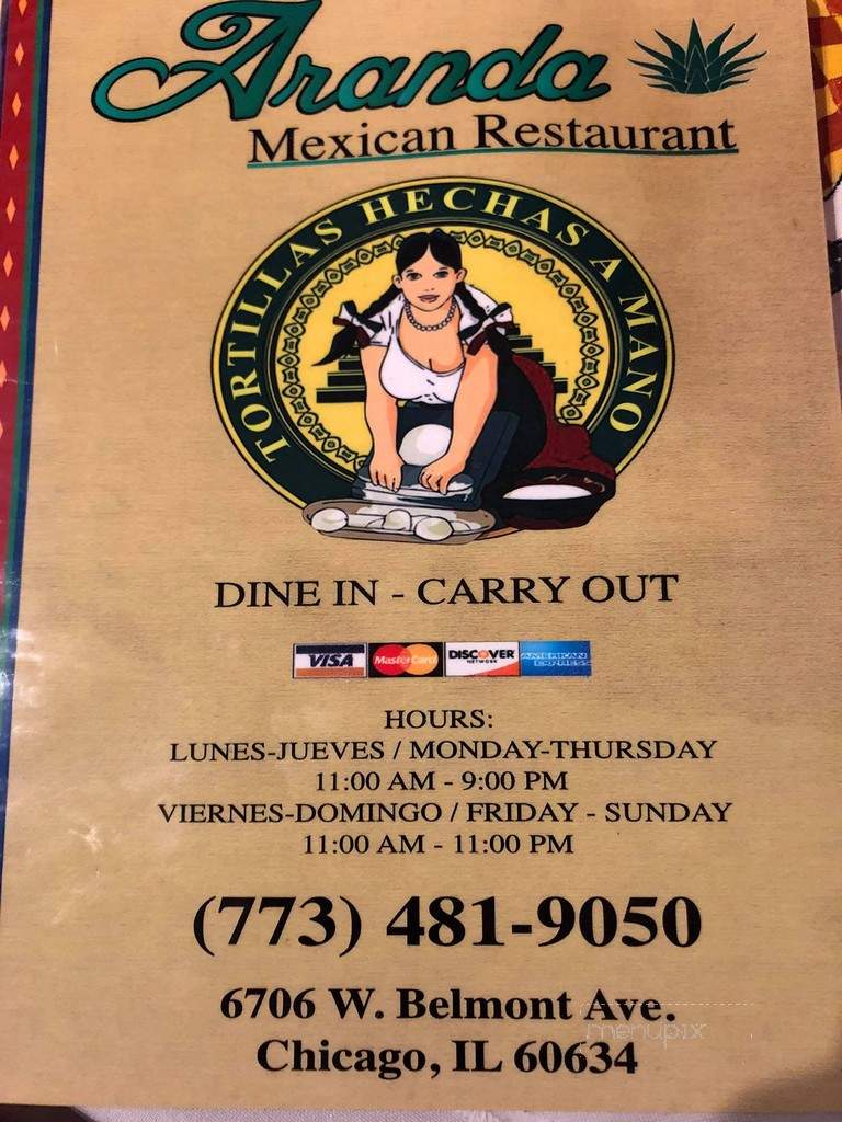 Aranda Mexican Restaurant - Chicago, IL menu_pic