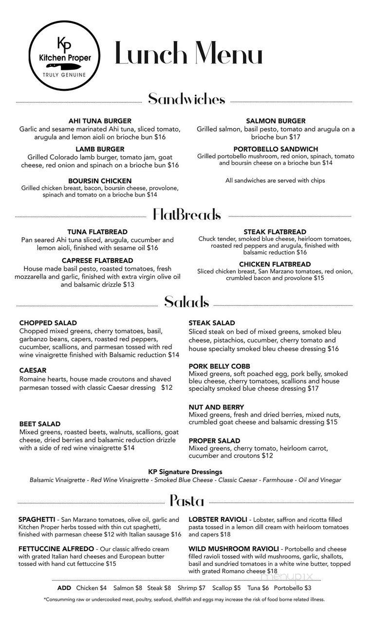 Kitchen Proper - Battle Creek, MI menu_pic