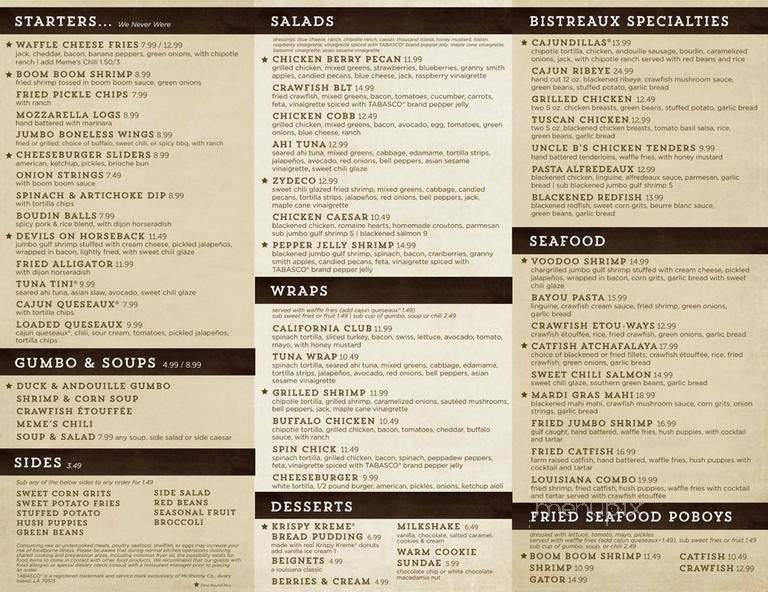Walk-On's Bistreaux & Bar - Hattiesburg, MS menu_pic