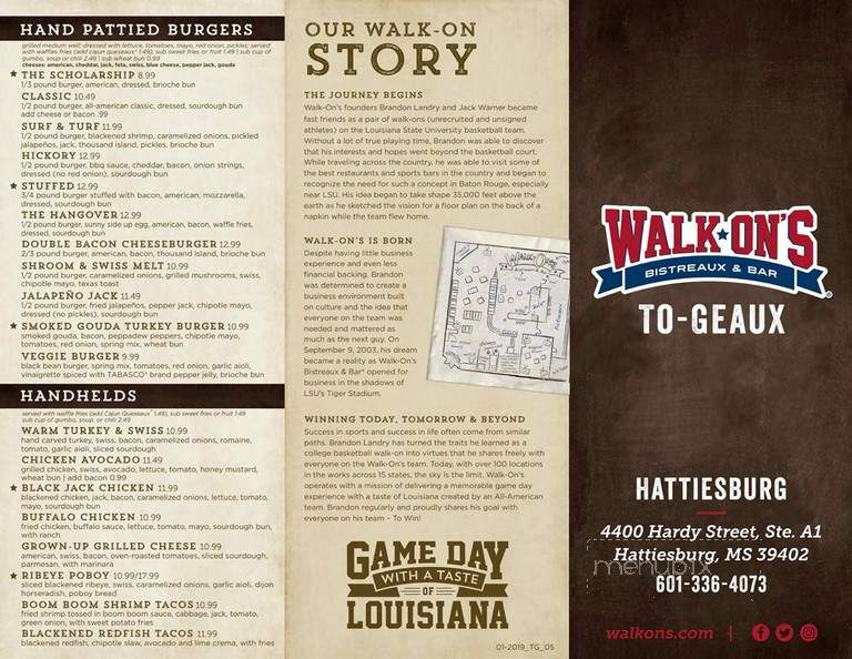 Walk-On's Bistreaux & Bar - Hattiesburg, MS menu_pic