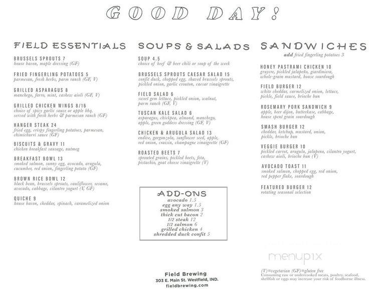 Field Brewing - Westfield, IN menu_pic