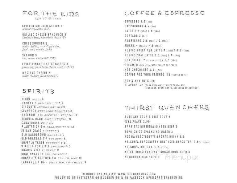 Field Brewing - Westfield, IN menu_pic