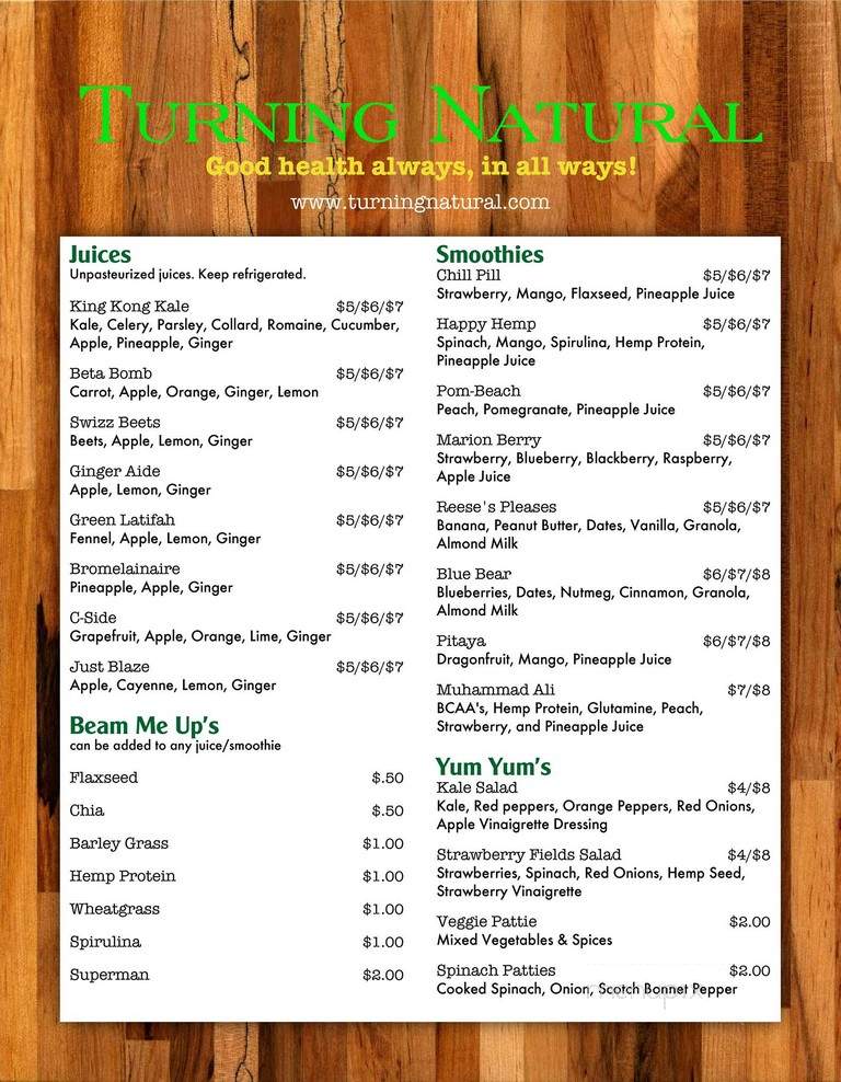 Turning Natural - Washington, DC menu_pic