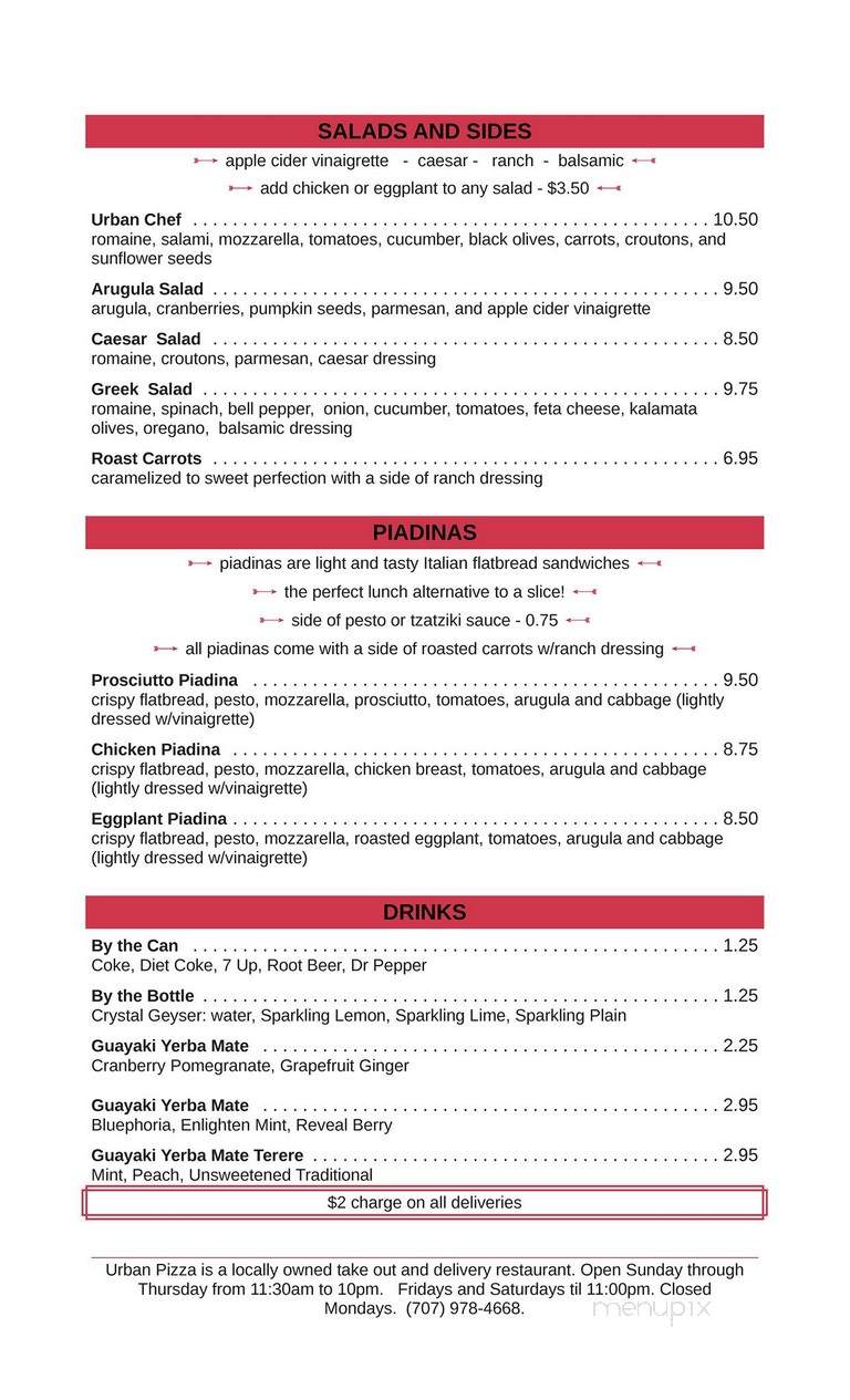 Urban Pizza - Santa Rosa, CA menu_pic