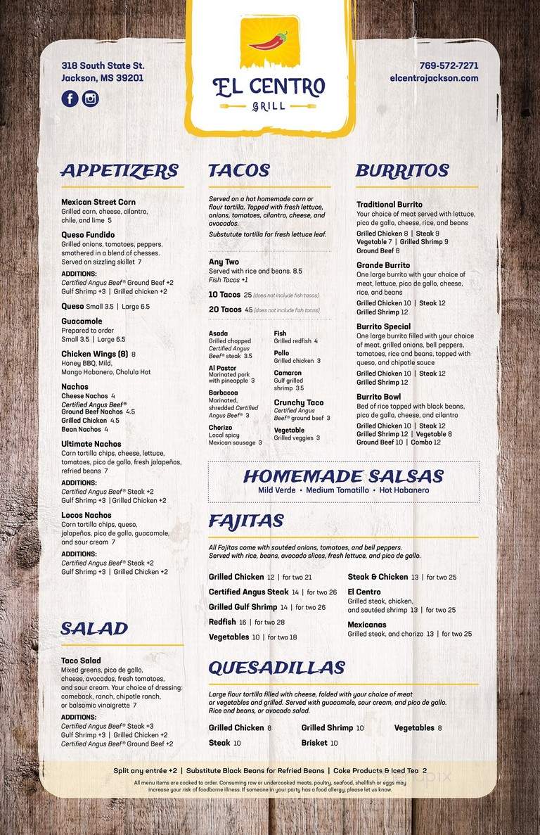 El Centro Grill - Jackson, MS menu_pic