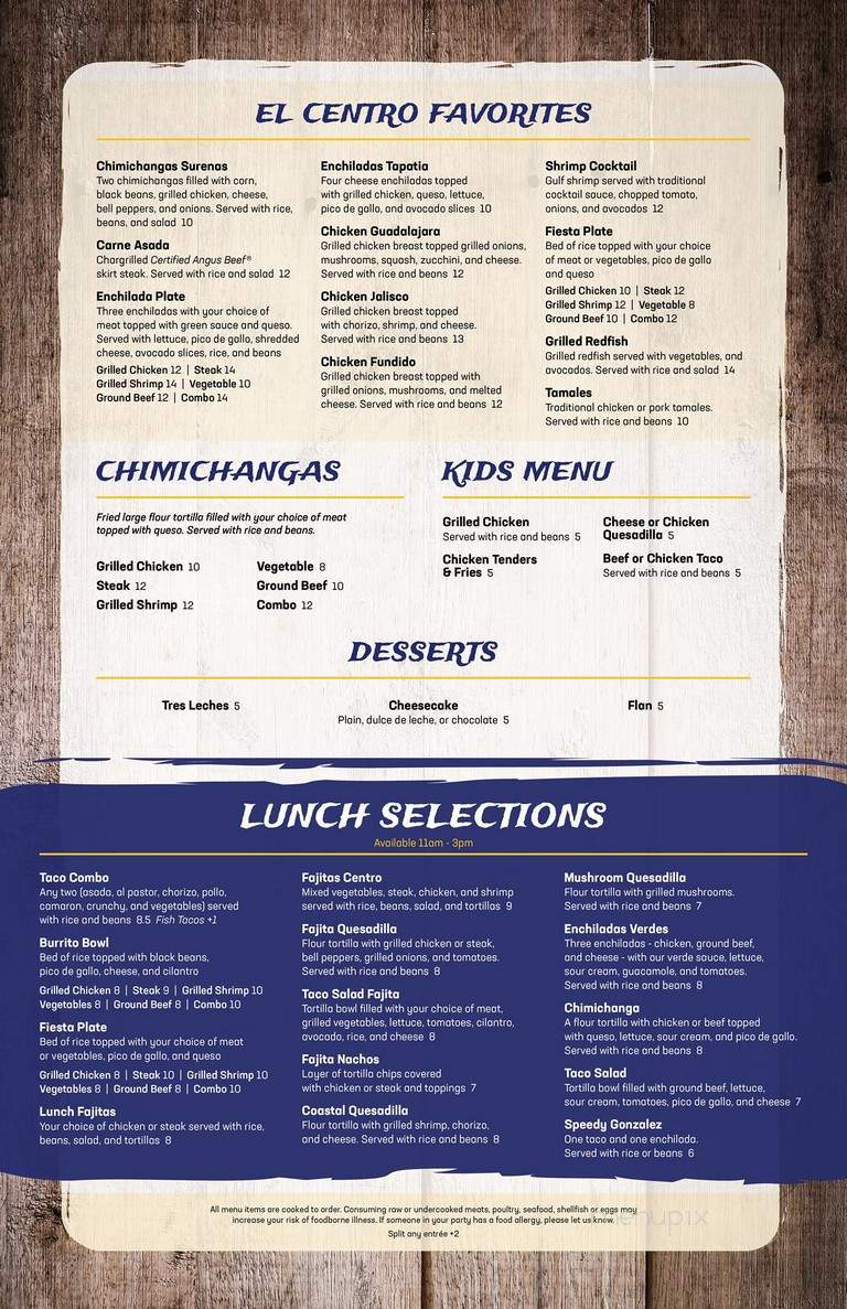 El Centro Grill - Jackson, MS menu_pic
