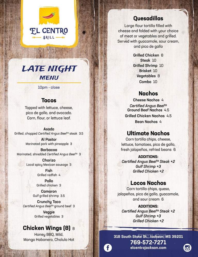 El Centro Grill - Jackson, MS menu_pic