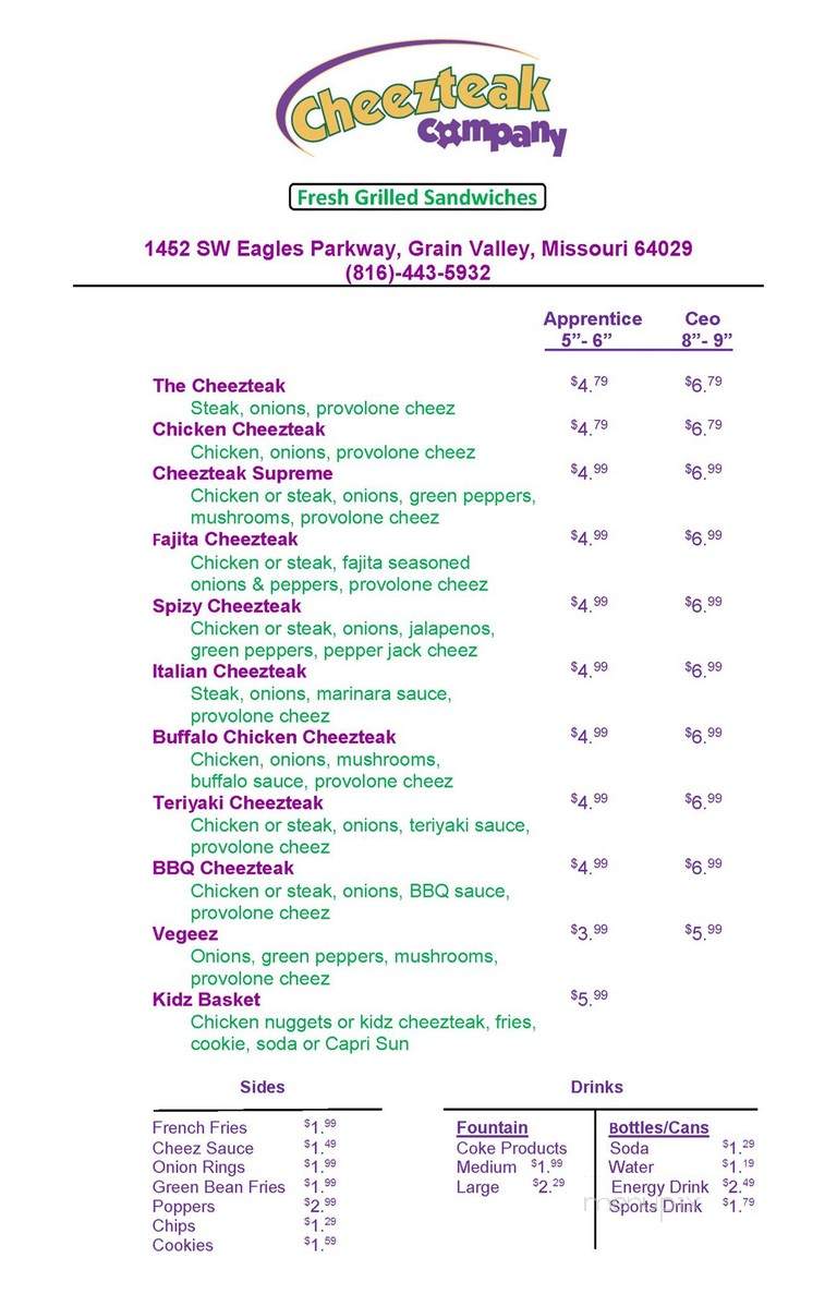 Cheezsteak Company - Grain Valley, MO menu_pic