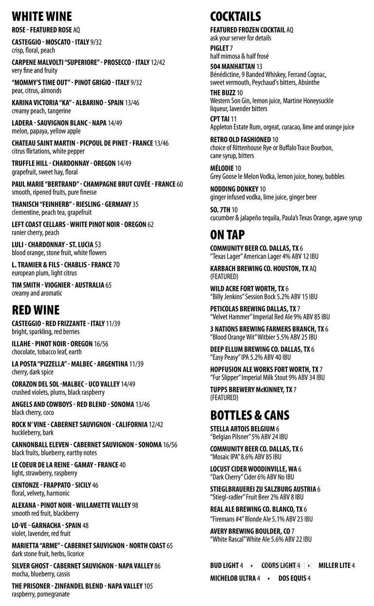 Cork & Pig Tavern - Irving, TX menu_pic
