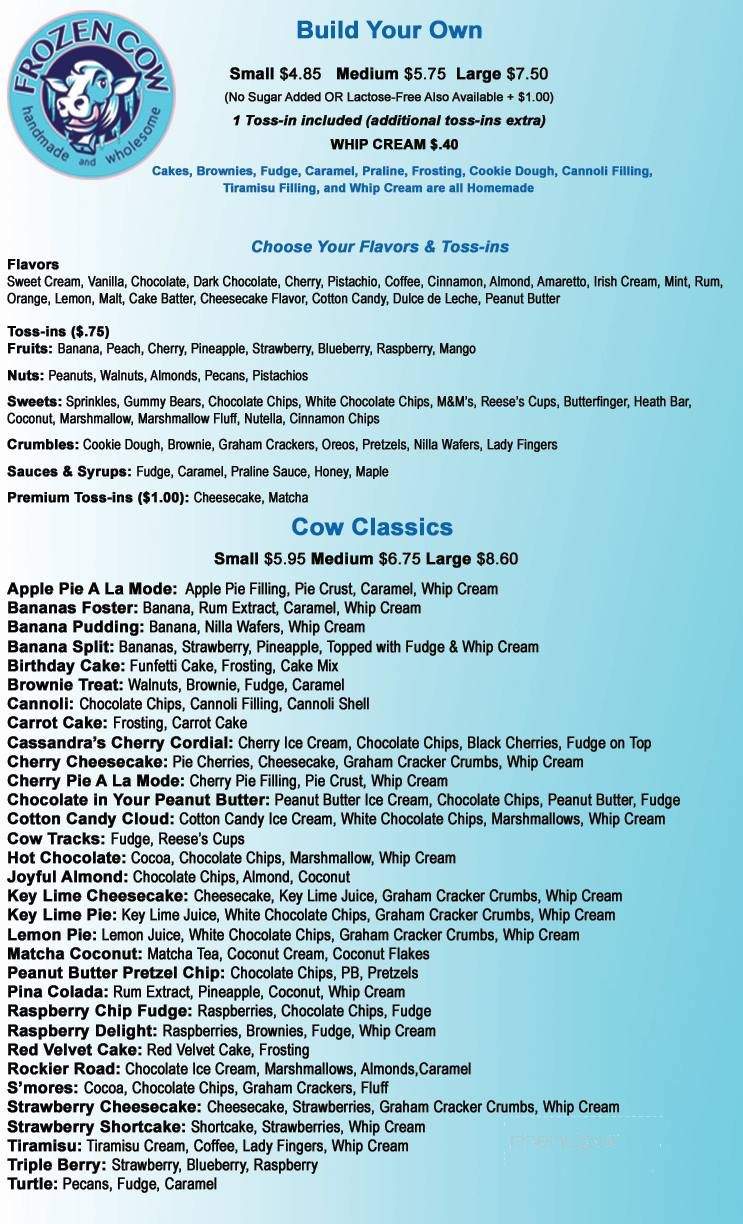 Frozen Cow Creamery - Woodstock, GA menu_pic