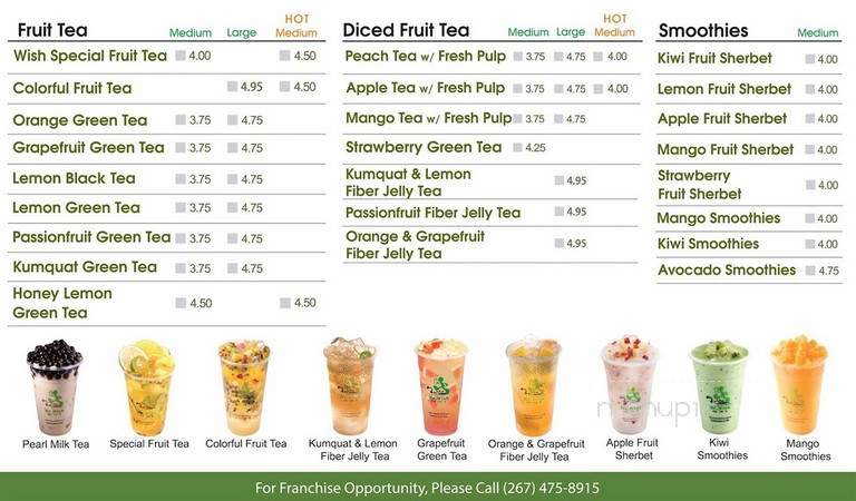 Mr.Wish Tea - New Hope, PA menu_pic