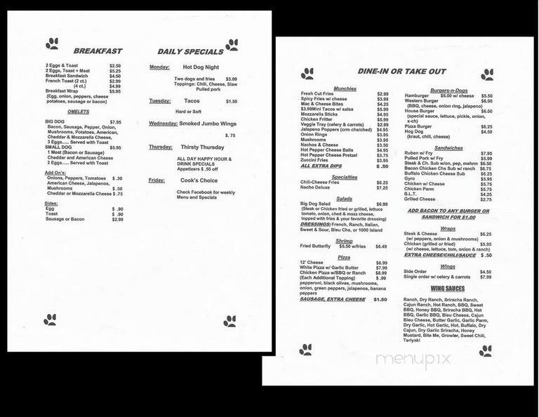 Yellow Dog Saloon & Grill - Cortland, OH menu_pic