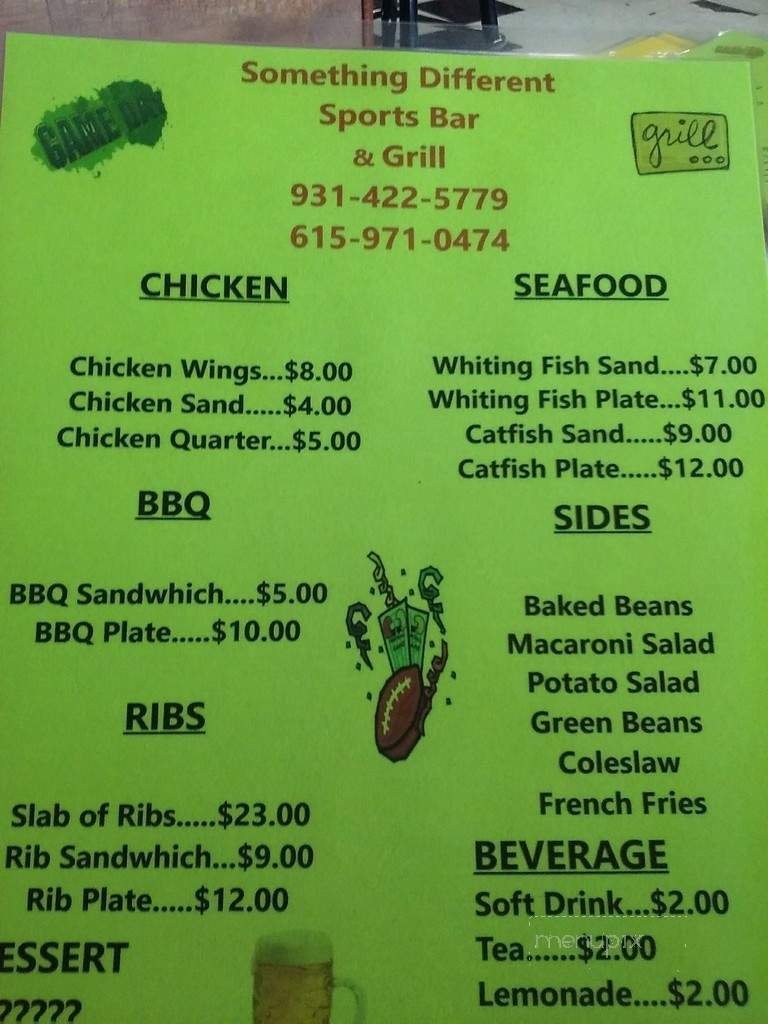 Something Different Sports Bar and Grill - Lewisburg, TN menu_pic