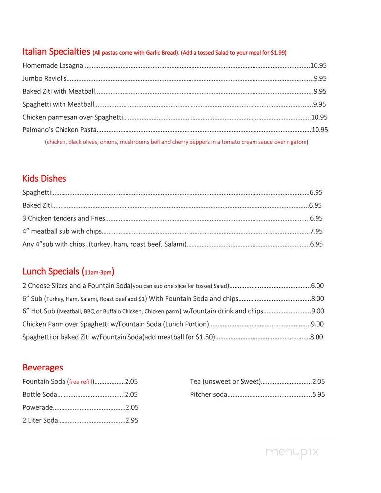 Palmano'S Pizzeria - Lexington, SC menu_pic