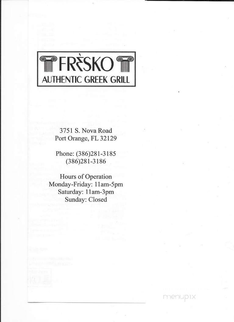 Fresko Authentic Greek Grill - Port Orange, FL menu_pic