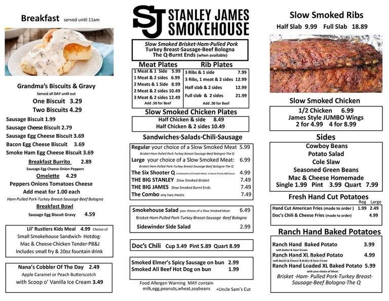 Stanley James Smokehouse - Lawrence, KS menu_pic