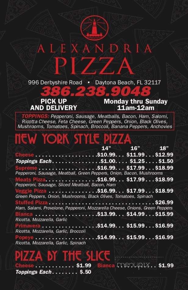 Alexandria Pizza - Daytona Beach, FL menu_pic