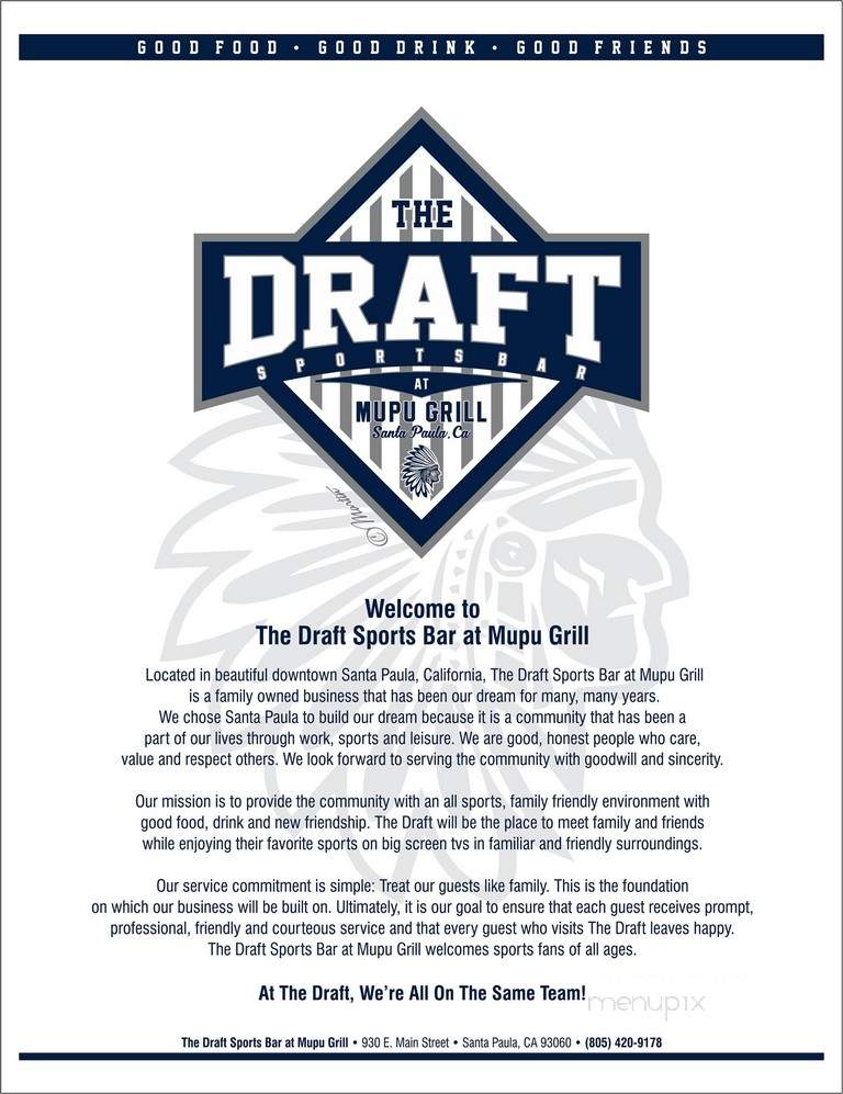 The Draft Sports Bar at Mupu Grill - Santa Paula, CA menu_pic