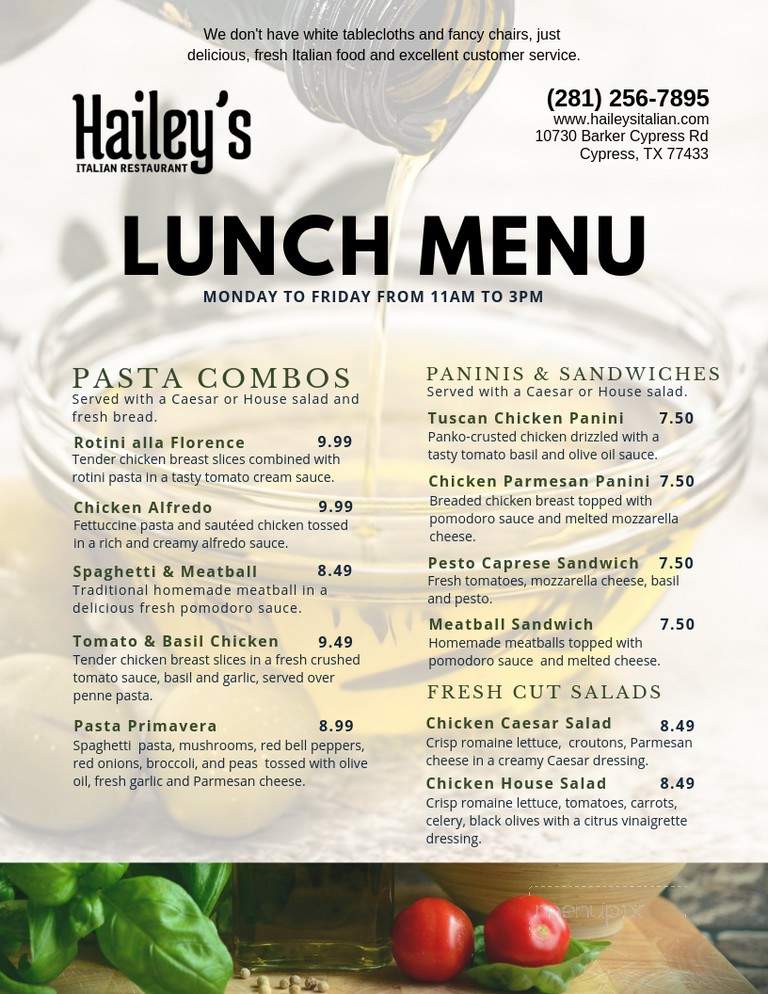Hailey's Italian Restaurant - Cypress, TX menu_pic