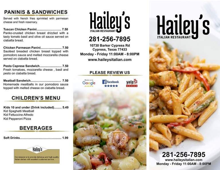 Hailey's Italian Restaurant - Cypress, TX menu_pic