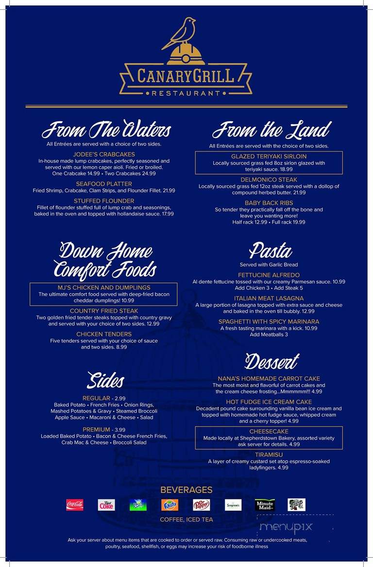 Canary Grill - Berkeley Springs, WV menu_pic