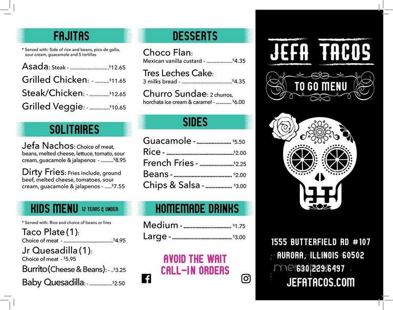 Jefa Tacos - Aurora, IL menu_pic