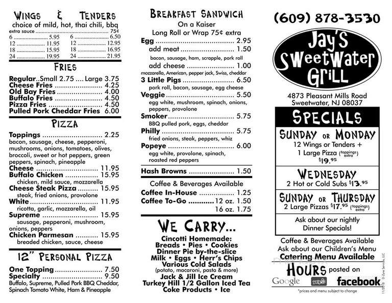 Jay's Sweetwater Grill - Hammonton, NJ menu_pic